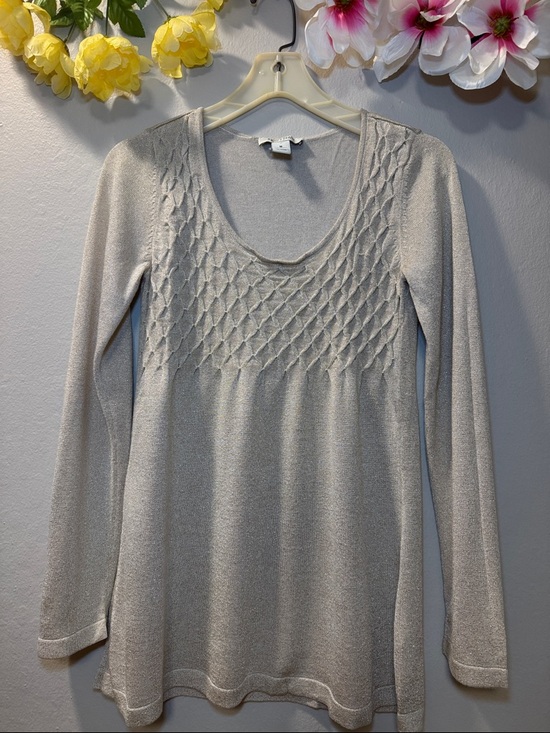 White House Black Market Tops - White House Black Market Shimmery Cream Knit Scoop Sweater
